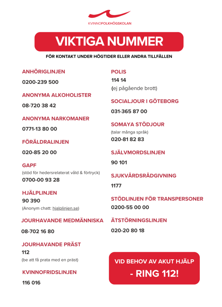 Lista med viktiga telefonnummer