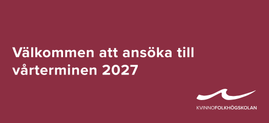 Välkommen att ansöka till vårterminen 2027. Vit text på mörk bakgrund.